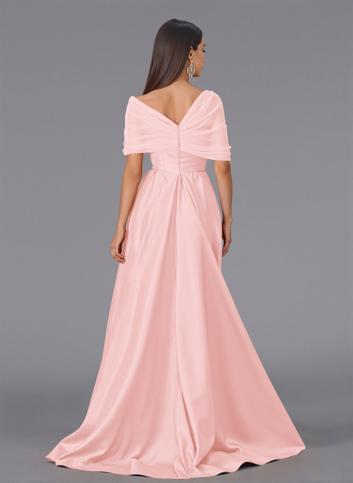 Elegant Tulle Asymmetrical Neckline Satin Bridesmaid Dresses With Split Front/Sweeping Side Drape, product image 92
