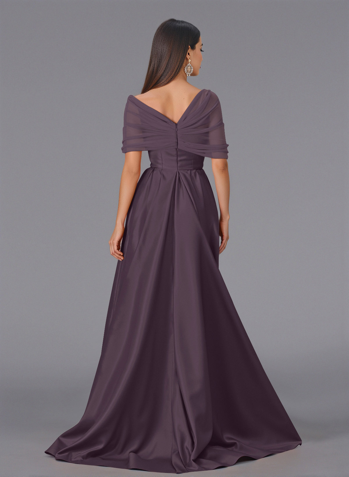 Elegant Tulle Asymmetrical Neckline Satin Bridesmaid Dresses With Split Front/Sweeping Side Drape, product image 20