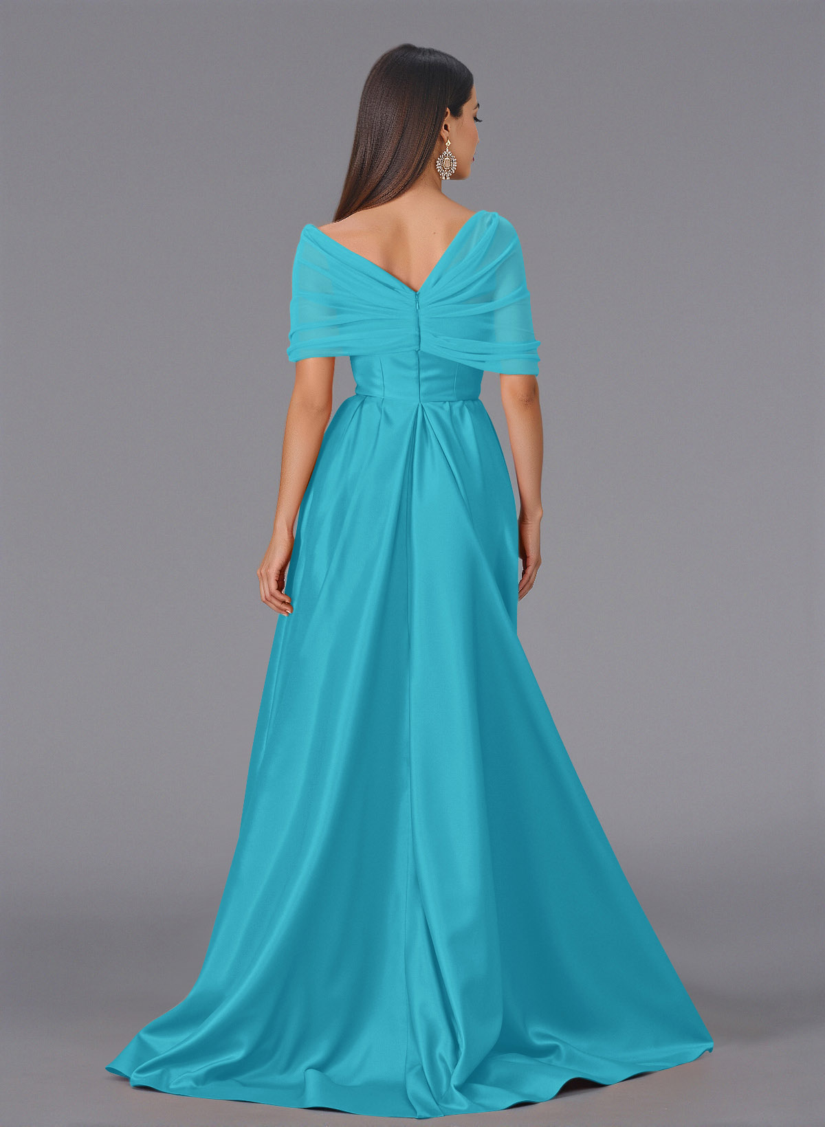 Elegant Tulle Asymmetrical Neckline Satin Bridesmaid Dresses With Split Front/Sweeping Side Drape, product image 120