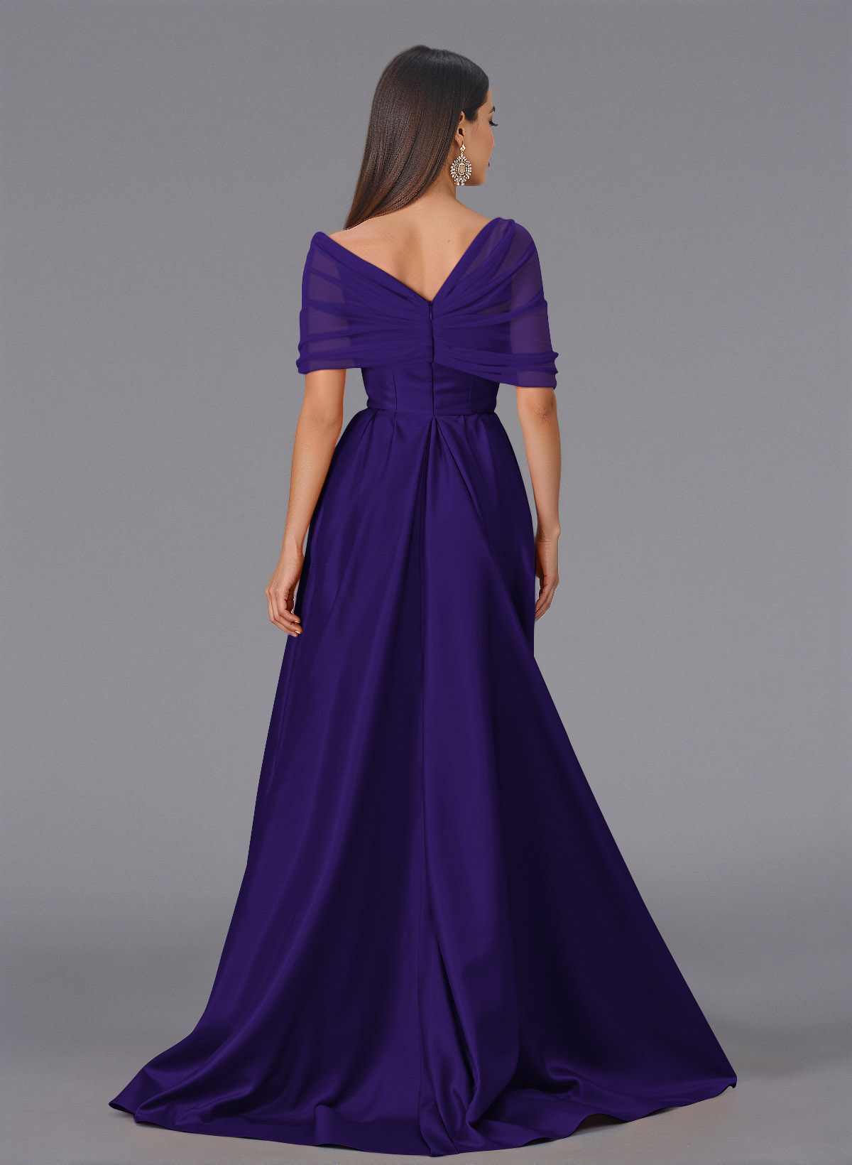 Elegant Tulle Asymmetrical Neckline Satin Bridesmaid Dresses With Split Front/Sweeping Side Drape, product image 64