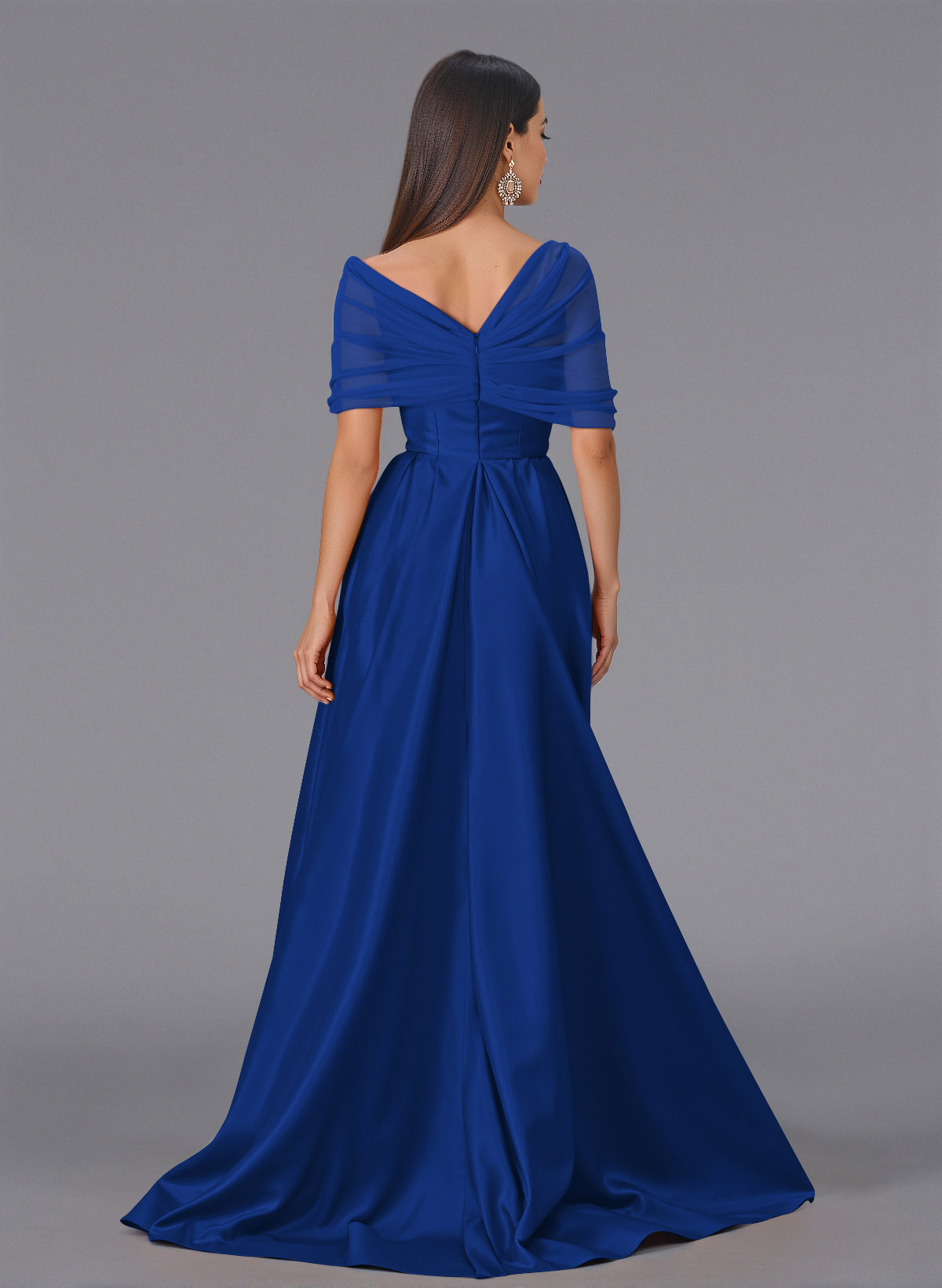 Elegant Tulle Asymmetrical Neckline Satin Bridesmaid Dresses With Split Front/Sweeping Side Drape, product image 124