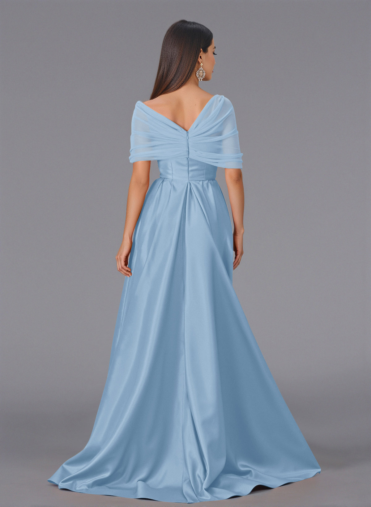 Elegant Tulle Asymmetrical Neckline Satin Bridesmaid Dresses With Split Front/Sweeping Side Drape, product image 116
