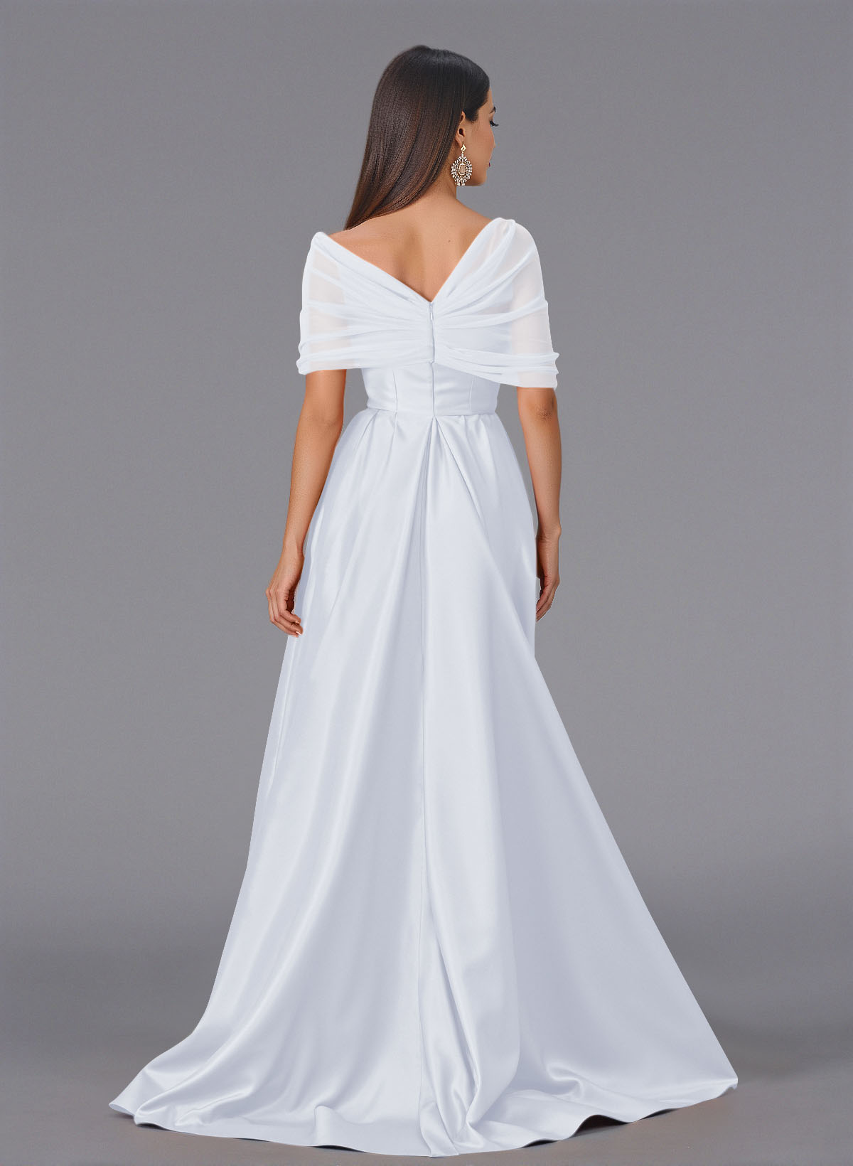 Elegant Tulle Asymmetrical Neckline Satin Bridesmaid Dresses With Split Front/Sweeping Side Drape, product image 30