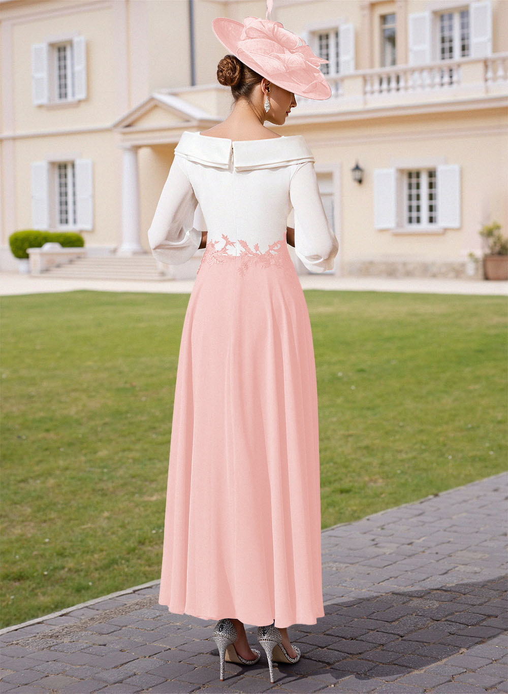 A-Line V-Neck 3/4 Sleeves Chiffon Mother Of The Bride Dresses With Sequins Appliques Lace