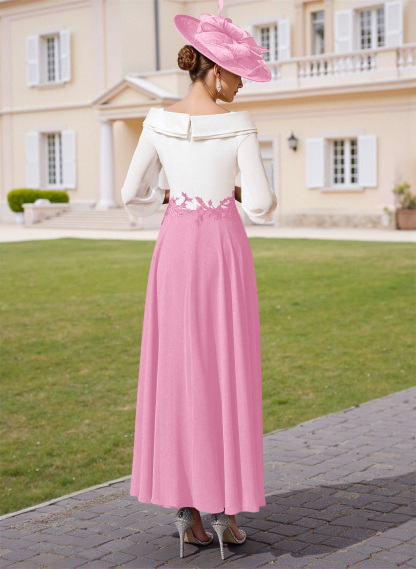 A-Line V-Neck 3/4 Sleeves Chiffon Mother Of The Bride Dresses With Sequins Appliques Lace