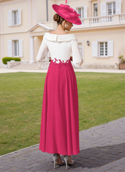 A-Line V-Neck 3/4 Sleeves Chiffon Mother Of The Bride Dresses With Sequins Appliques Lace