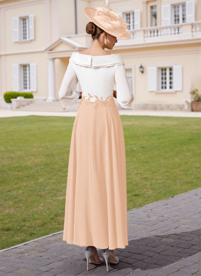 A-Line V-Neck 3/4 Sleeves Chiffon Mother Of The Bride Dresses With Sequins Appliques Lace