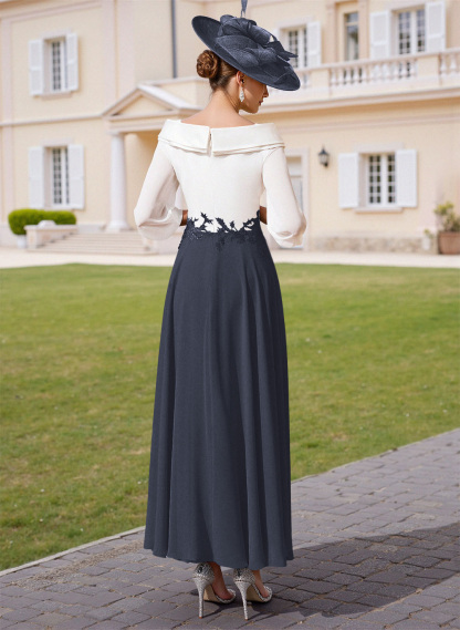 A-Line V-Neck 3/4 Sleeves Chiffon Mother Of The Bride Dresses With Sequins Appliques Lace