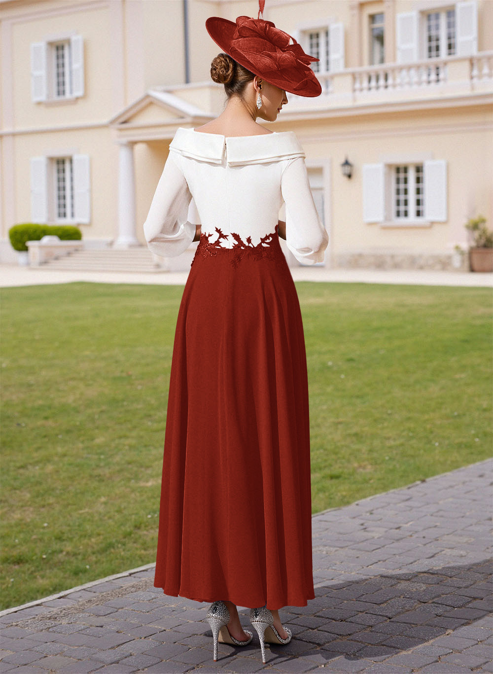 A-Line V-Neck 3/4 Sleeves Chiffon Mother Of The Bride Dresses With Sequins Appliques Lace