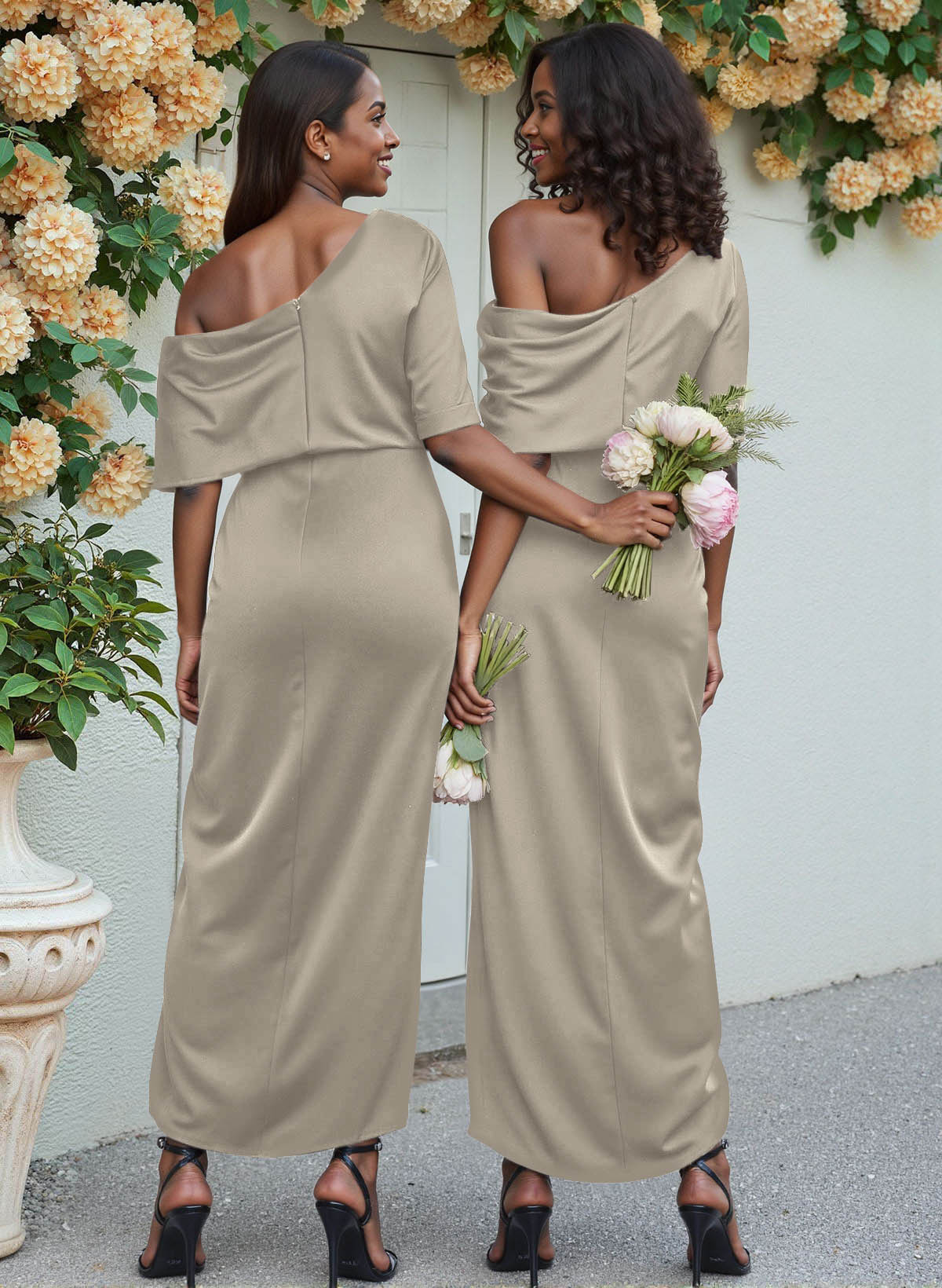 Sheath/Column Asymmetrical Sleeveless Satin Bridesmaid Dresses With Ruffle, product image 215