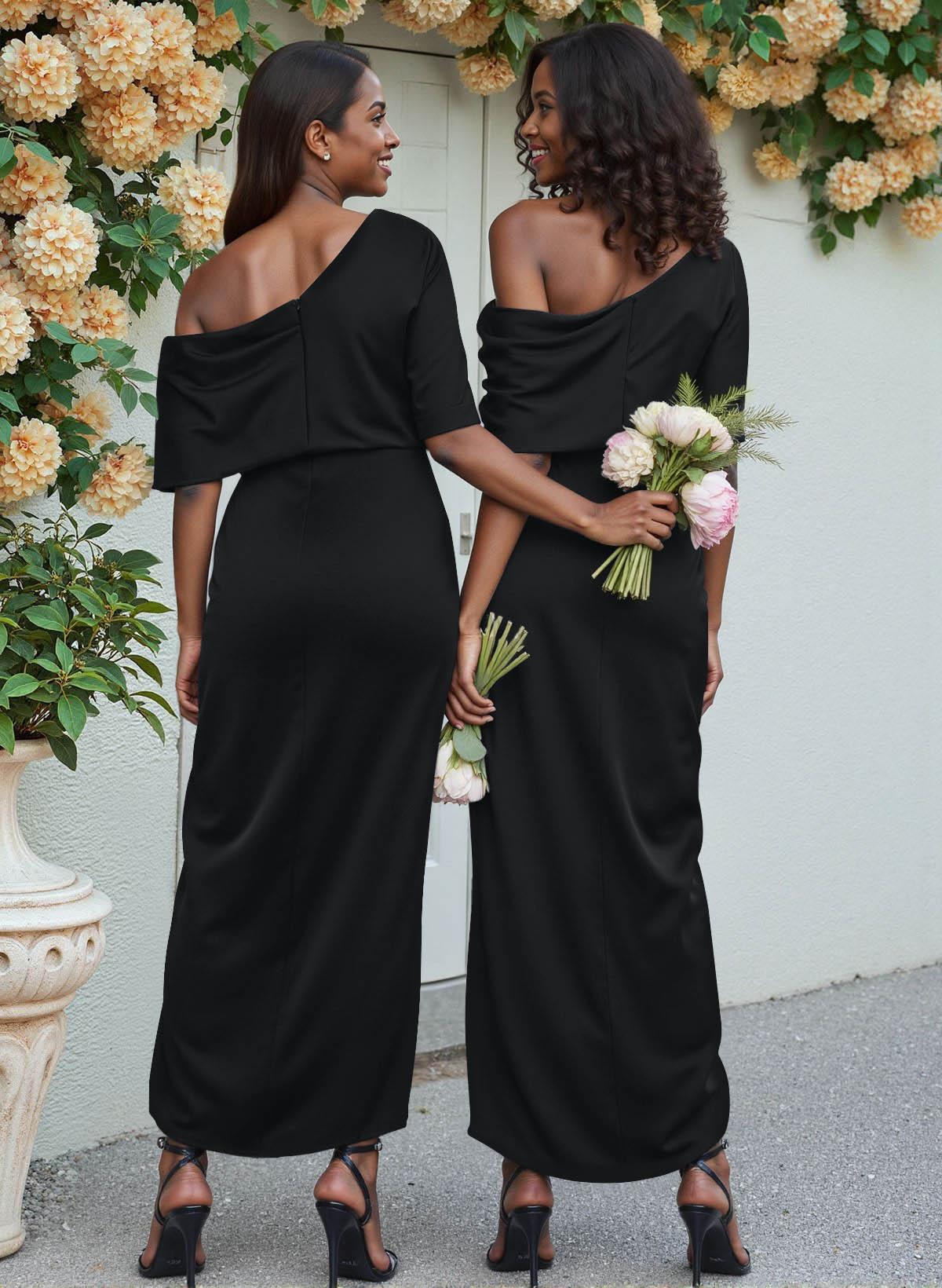 Sheath/Column Asymmetrical Sleeveless Satin Bridesmaid Dresses With Ruffle, product image 9