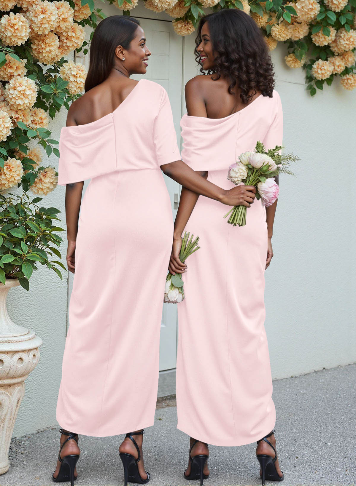 Sheath/Column Asymmetrical Sleeveless Satin Bridesmaid Dresses With Ruffle, product image 83