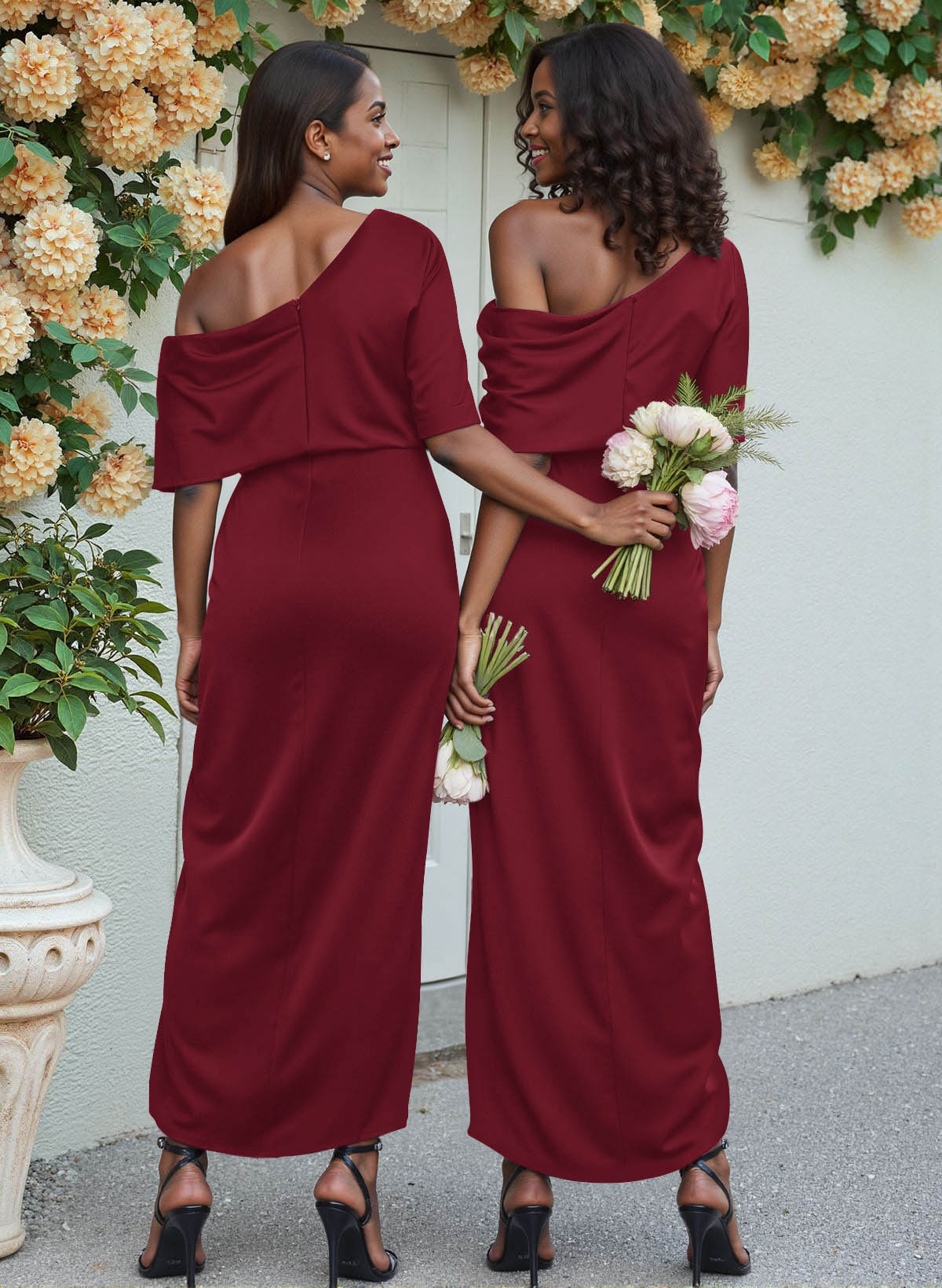 Sheath/Column Asymmetrical Sleeveless Satin Bridesmaid Dresses With Ruffle, product image 95