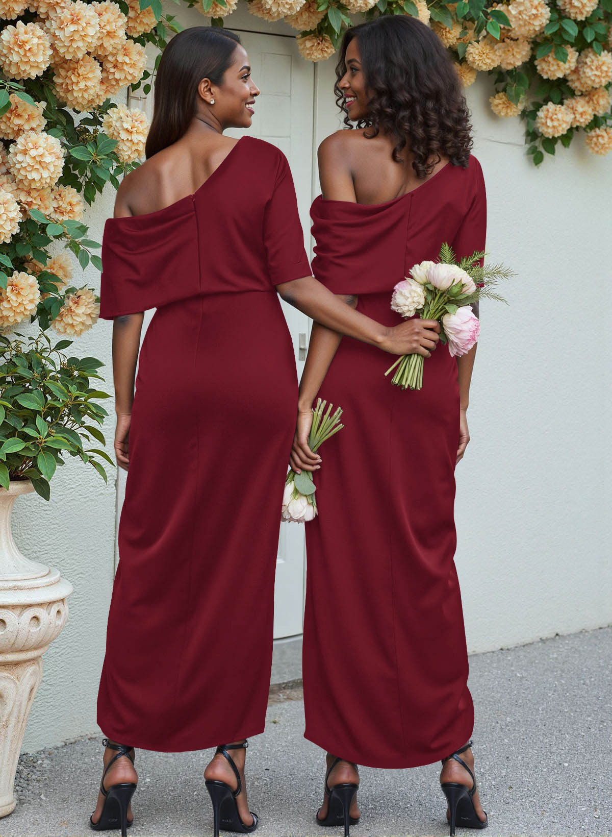 Sheath/Column Asymmetrical Sleeveless Satin Bridesmaid Dresses With Ruffle, product image 95