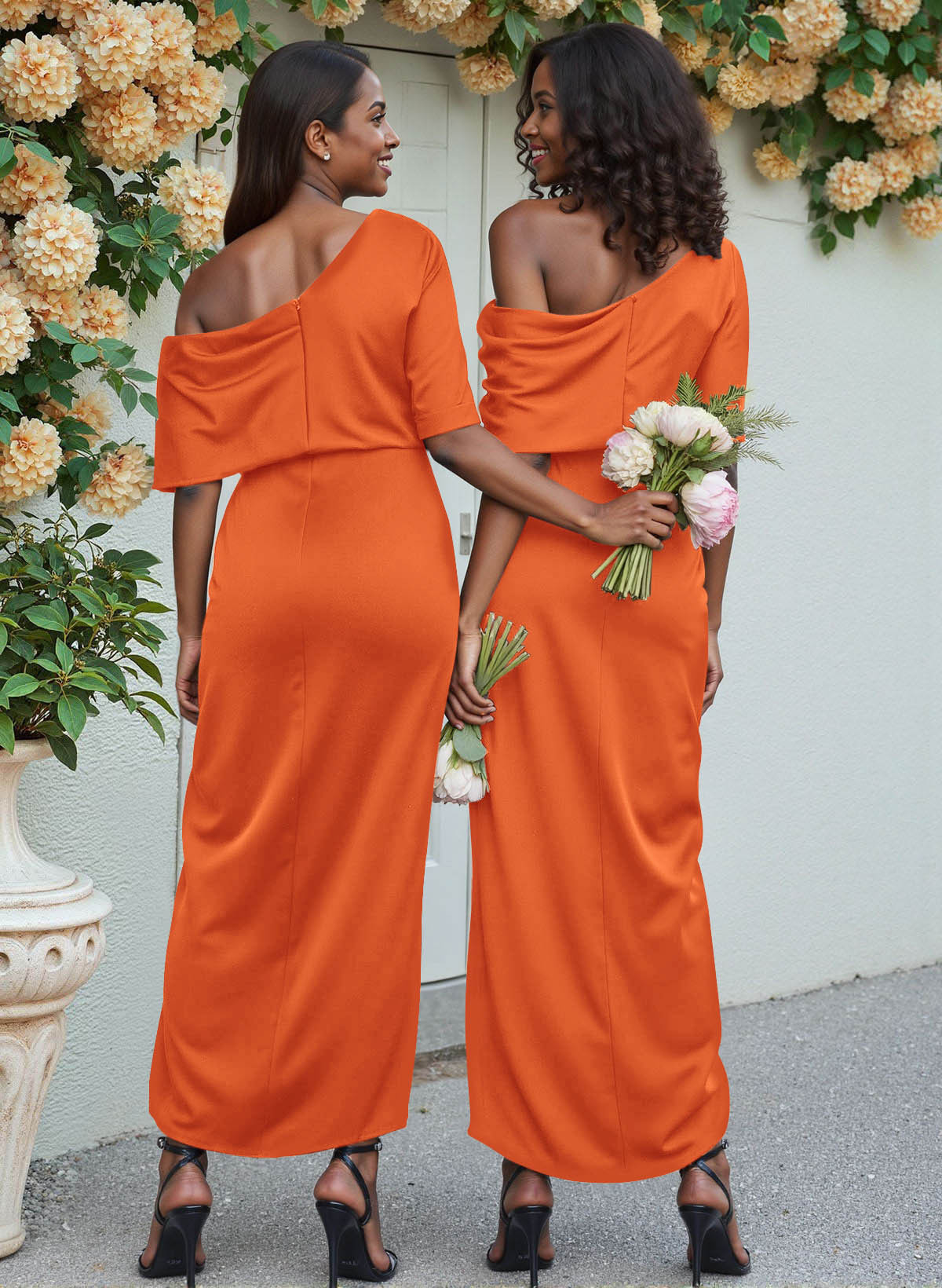 Sheath/Column Asymmetrical Sleeveless Satin Bridesmaid Dresses With Ruffle, product image 235