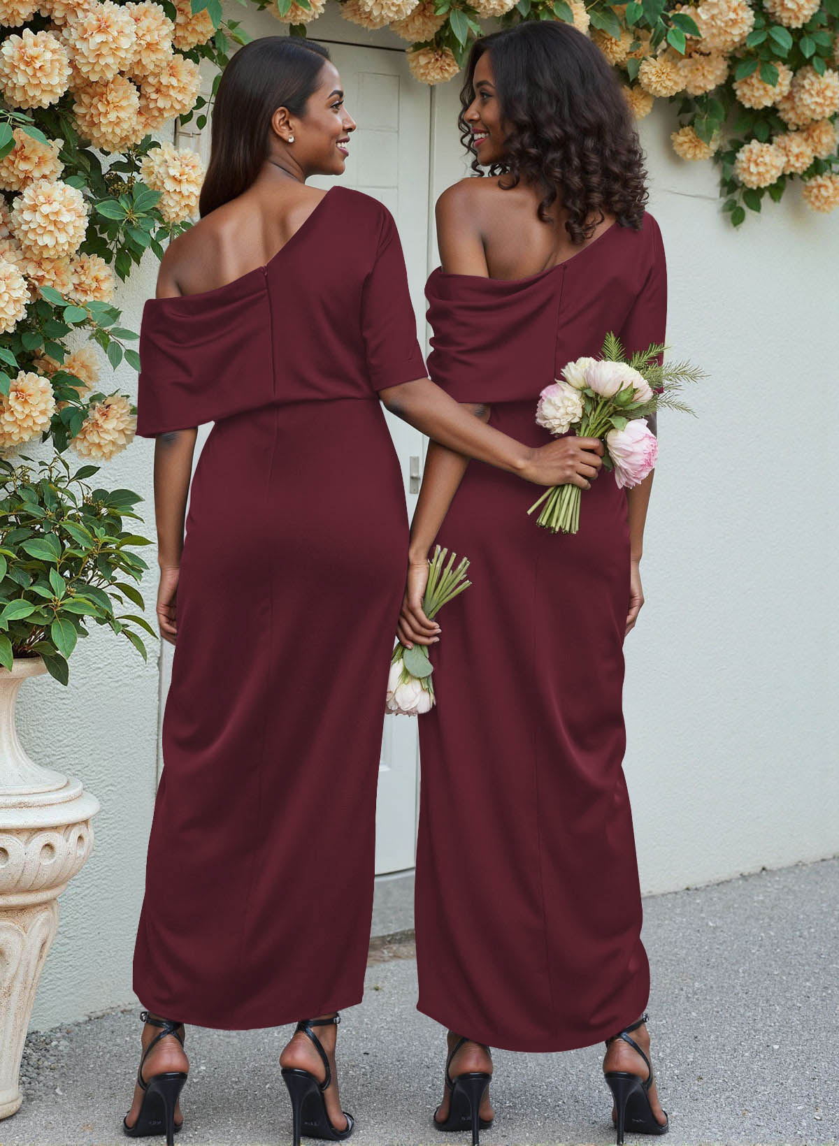 Sheath/Column Asymmetrical Sleeveless Satin Bridesmaid Dresses With Ruffle, product image 99