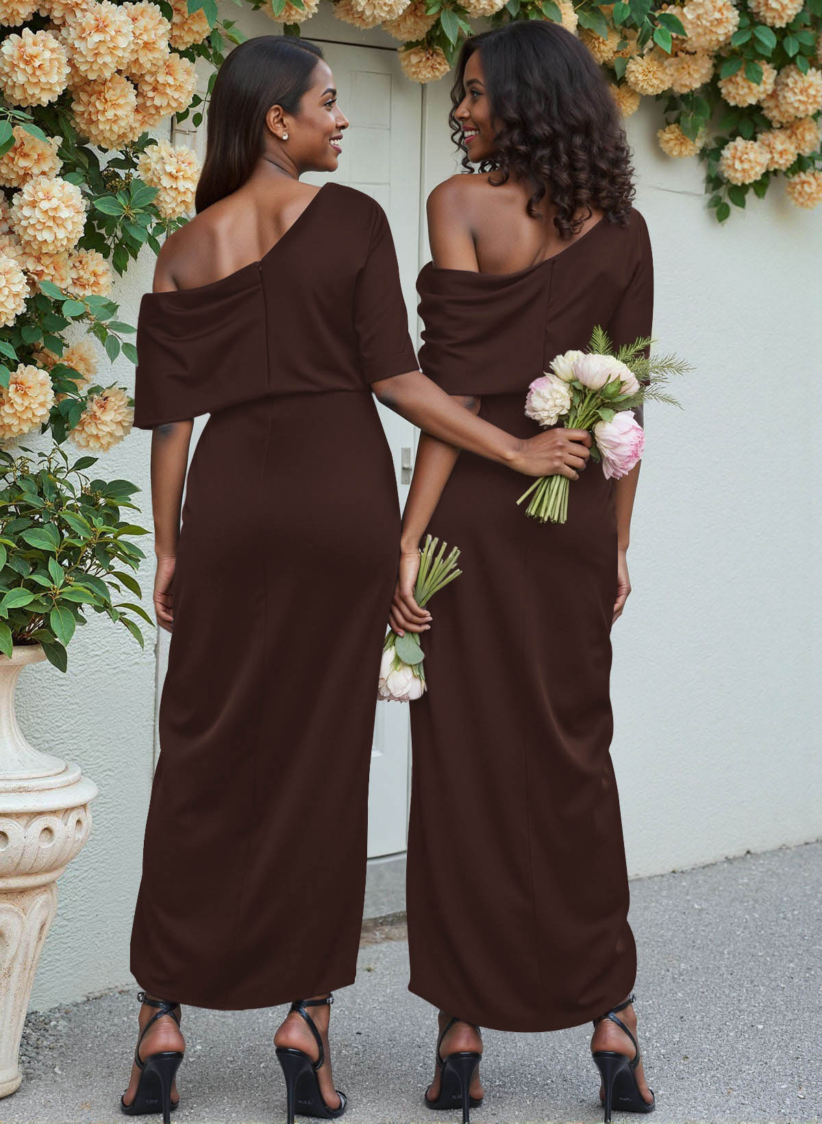 Sheath/Column Asymmetrical Sleeveless Satin Bridesmaid Dresses With Ruffle, product image 243