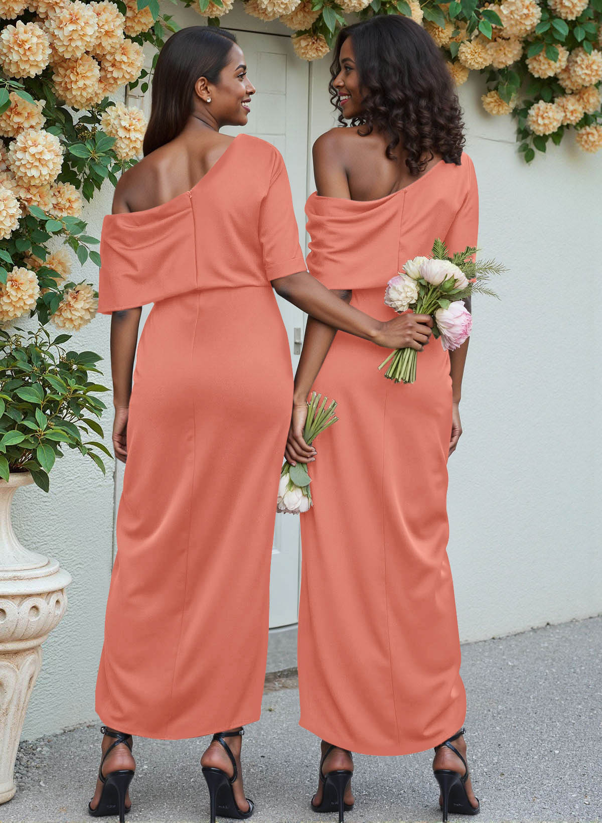 Sheath/Column Asymmetrical Sleeveless Satin Bridesmaid Dresses With Ruffle, product image 79