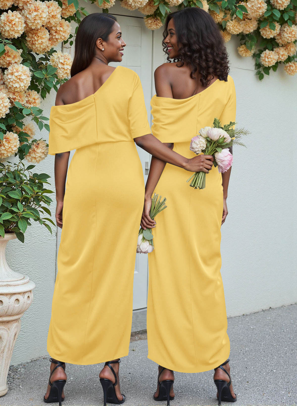 Sheath/Column Asymmetrical Sleeveless Satin Bridesmaid Dresses With Ruffle, product image 219