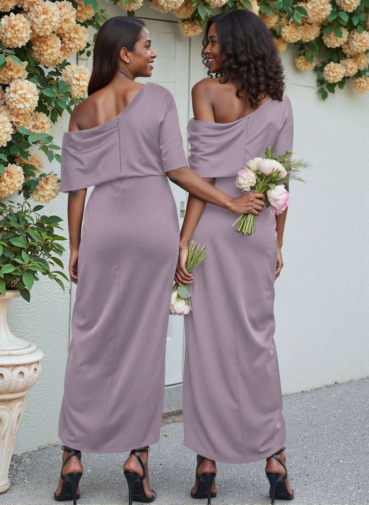 Sheath/Column Asymmetrical Sleeveless Satin Bridesmaid Dresses With Ruffle, product image 131