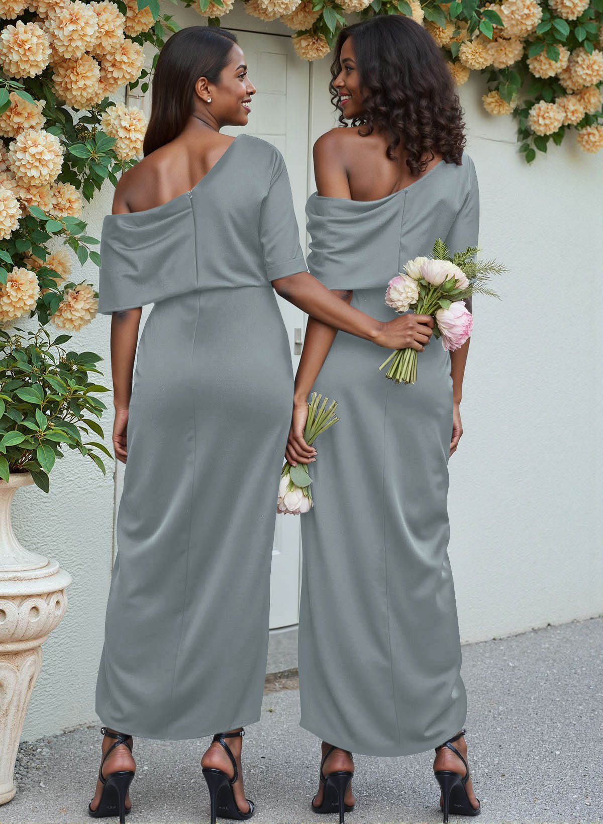 Sheath/Column Asymmetrical Sleeveless Satin Bridesmaid Dresses With Ruffle, product image 31
