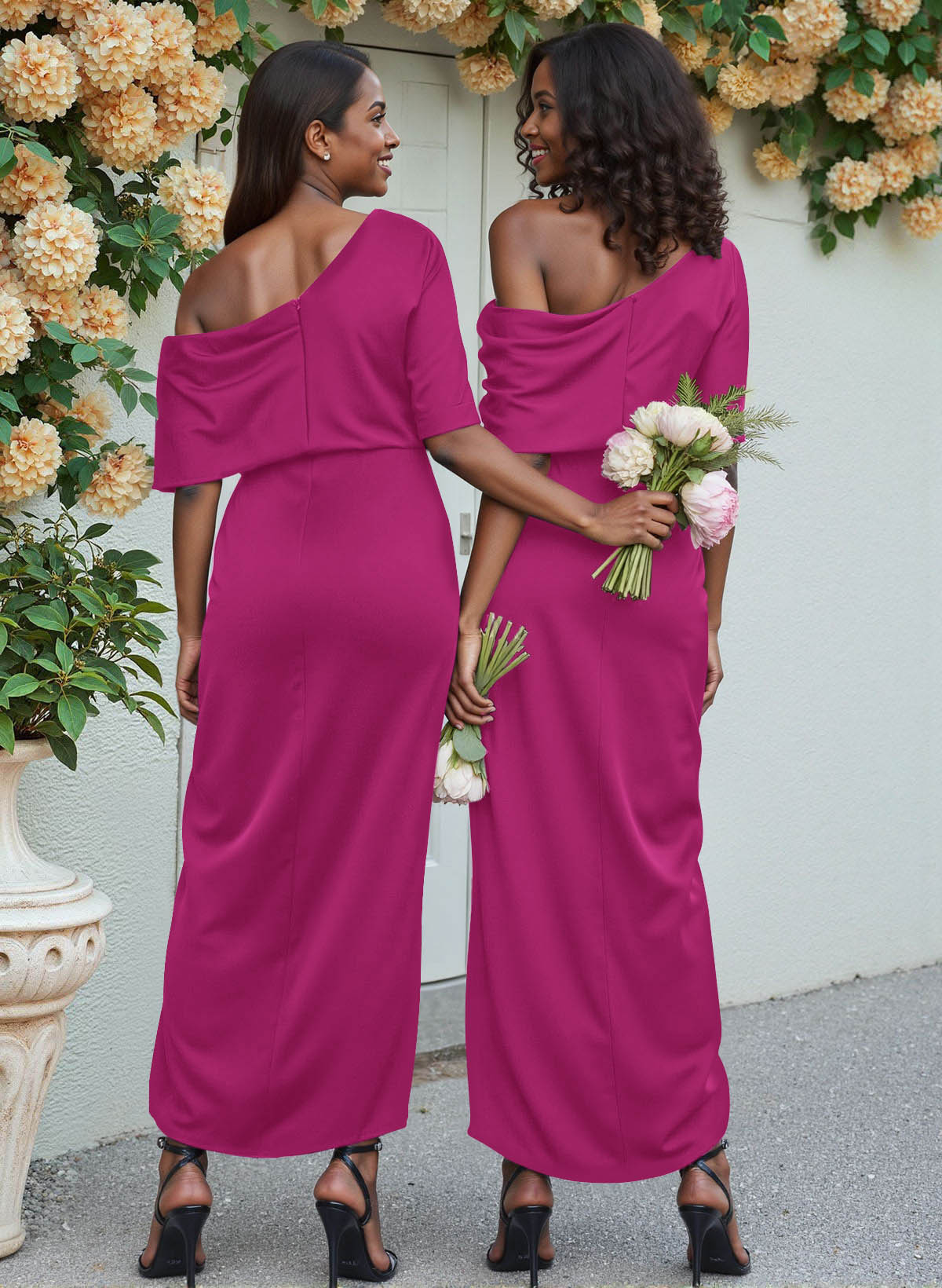 Sheath/Column Asymmetrical Sleeveless Satin Bridesmaid Dresses With Ruffle, product image 55