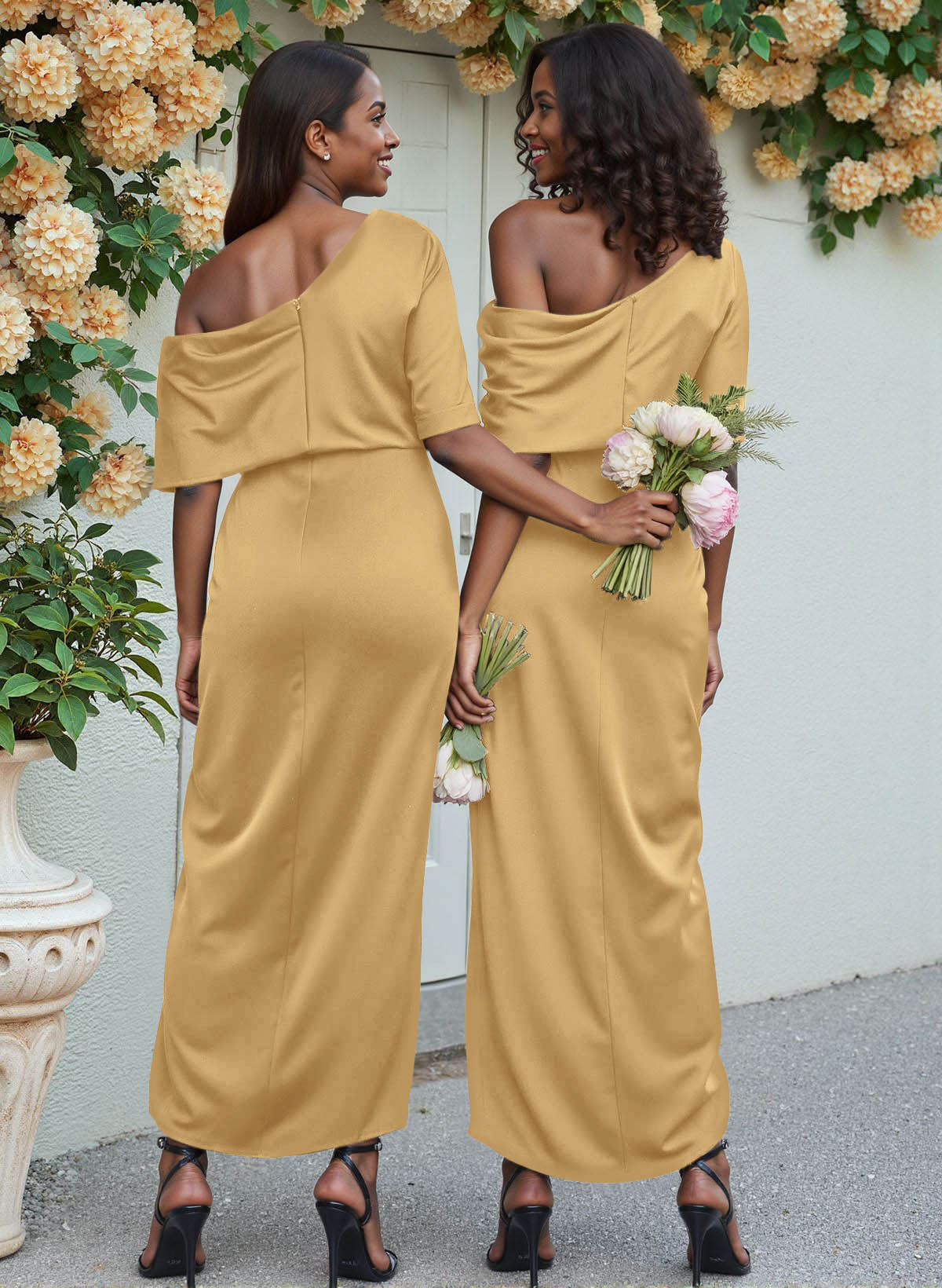 Sheath/Column Asymmetrical Sleeveless Satin Bridesmaid Dresses With Ruffle, product image 223