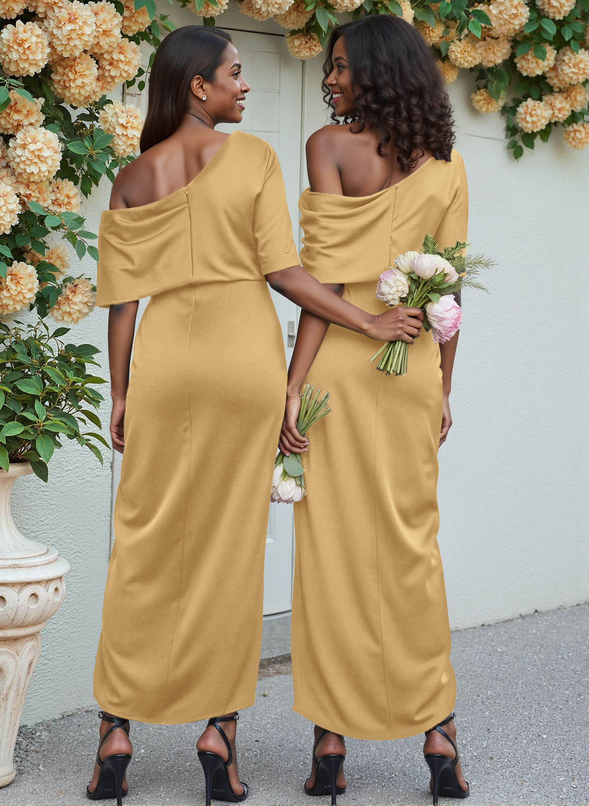 Sheath/Column Asymmetrical Sleeveless Satin Bridesmaid Dresses With Ruffle, product image 223