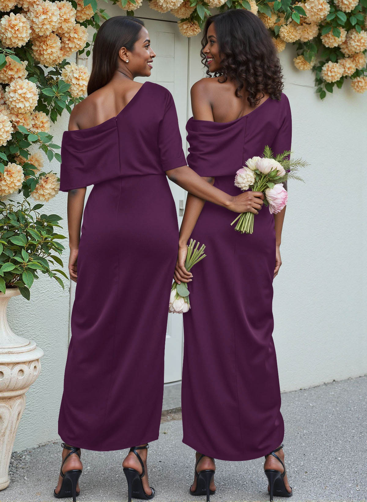 Sheath/Column Asymmetrical Sleeveless Satin Bridesmaid Dresses With Ruffle, product image 127
