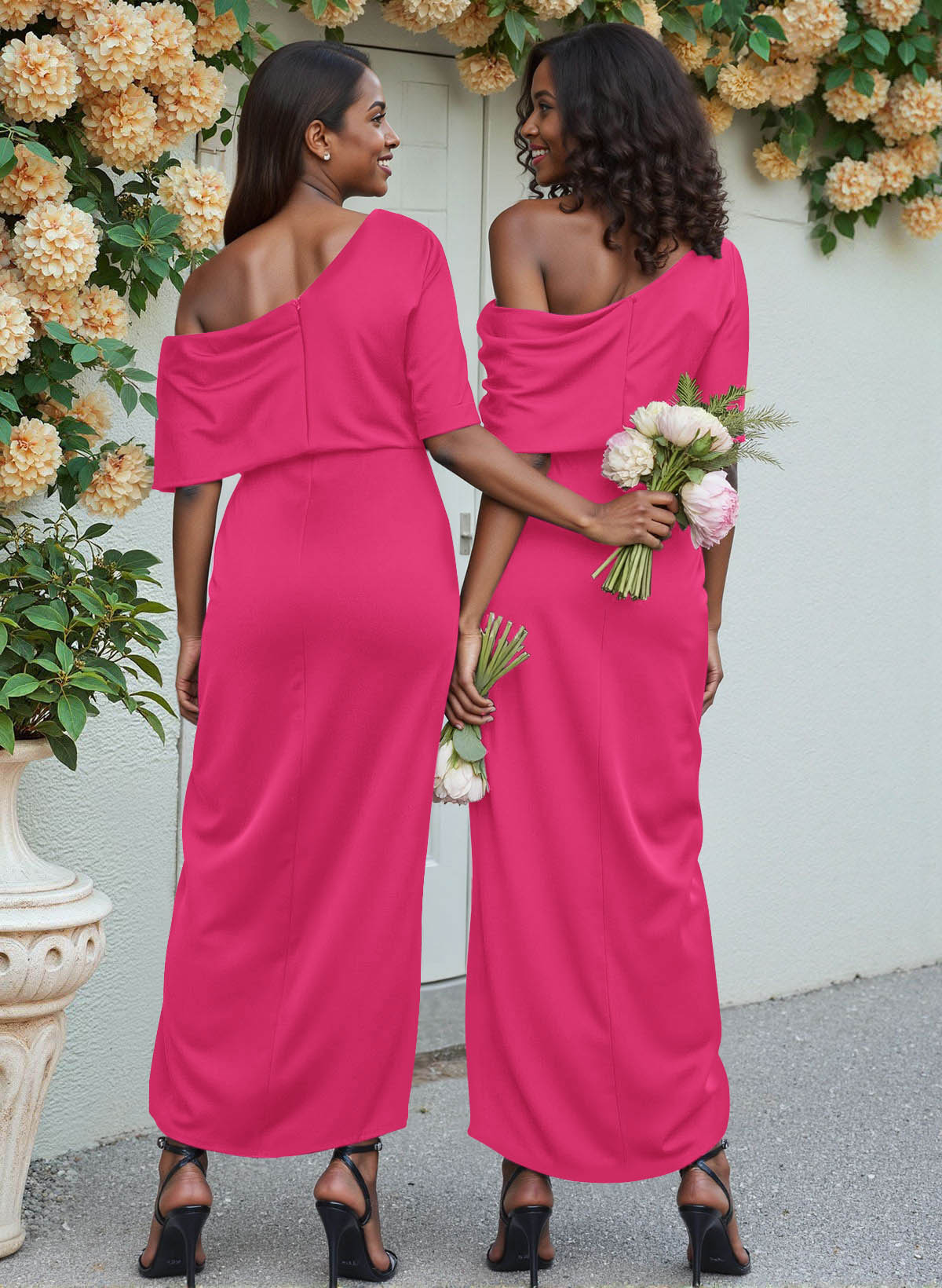 Sheath/Column Asymmetrical Sleeveless Satin Bridesmaid Dresses With Ruffle, product image 59