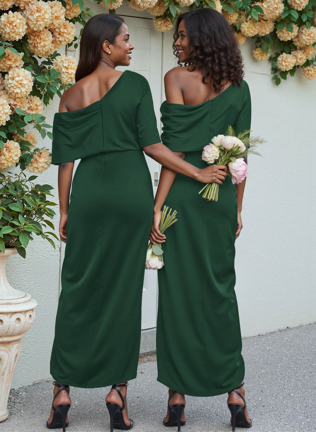 Sheath/Column Asymmetrical Sleeveless Satin Bridesmaid Dresses With Ruffle, product image 163