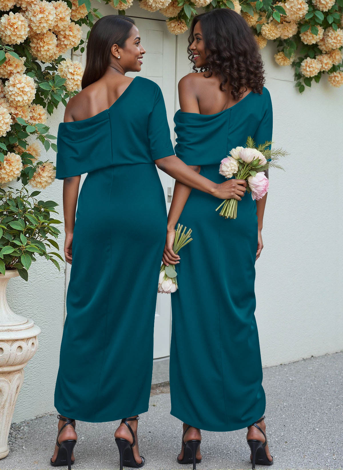 Sheath/Column Asymmetrical Sleeveless Satin Bridesmaid Dresses With Ruffle, product image 39