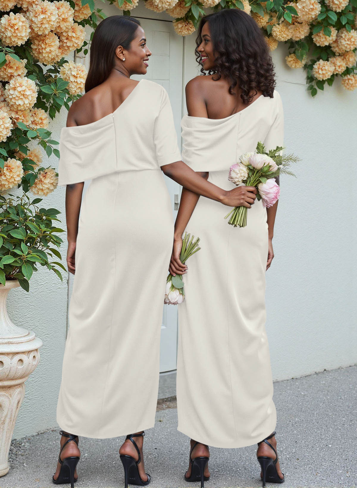 Sheath/Column Asymmetrical Sleeveless Satin Bridesmaid Dresses With Ruffle, product image 247