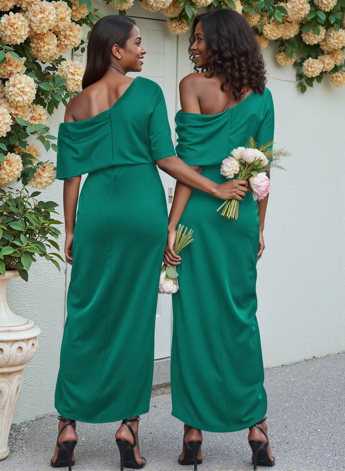 Sheath/Column Asymmetrical Sleeveless Satin Bridesmaid Dresses With Ruffle, product image 195