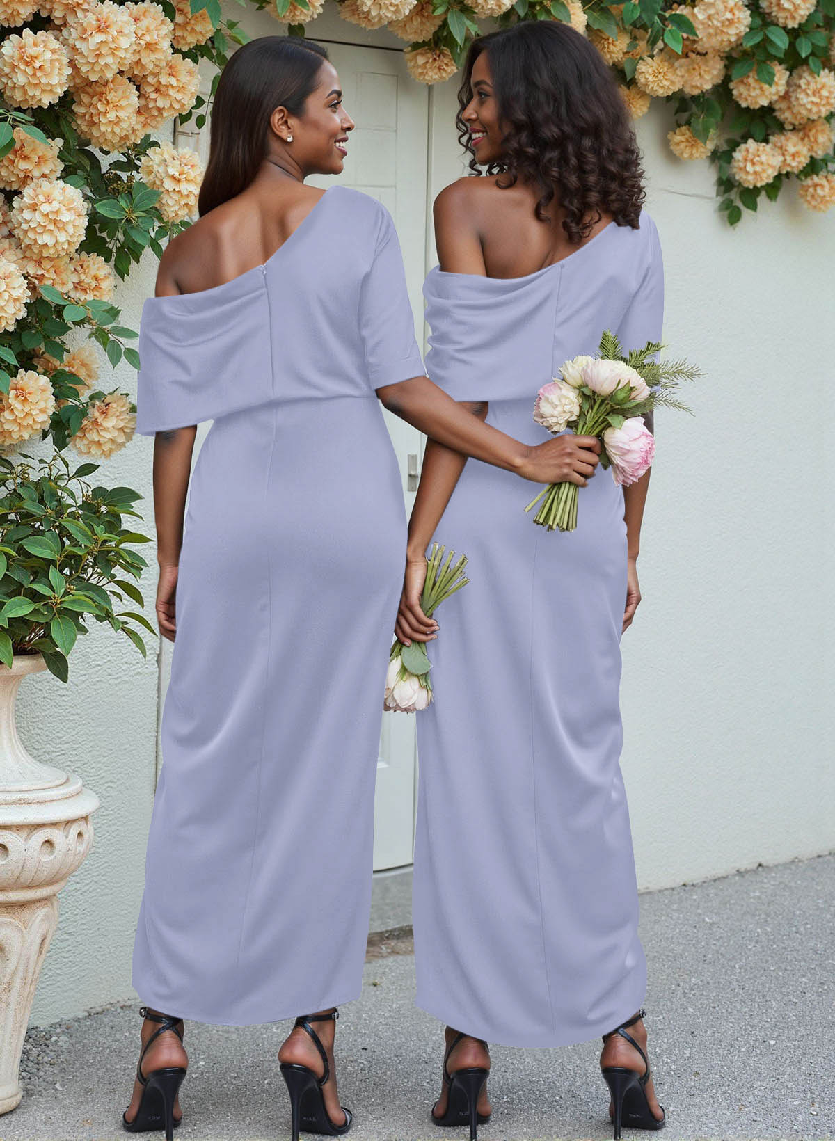 Sheath/Column Asymmetrical Sleeveless Satin Bridesmaid Dresses With Ruffle, product image 155
