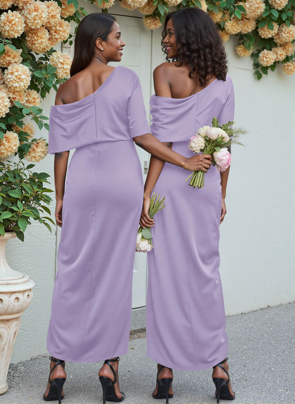 Sheath/Column Asymmetrical Sleeveless Satin Bridesmaid Dresses With Ruffle, product image 151