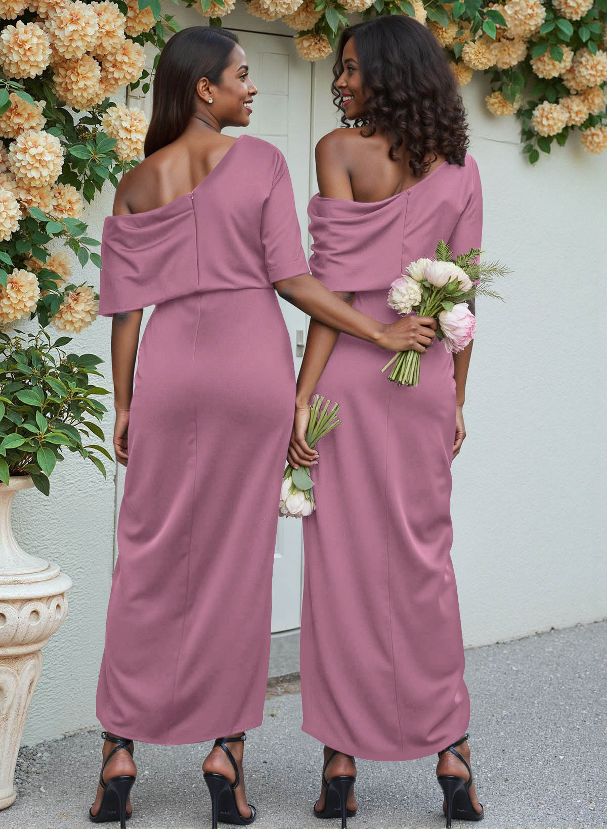 Sheath/Column Asymmetrical Sleeveless Satin Bridesmaid Dresses With Ruffle, product image 147
