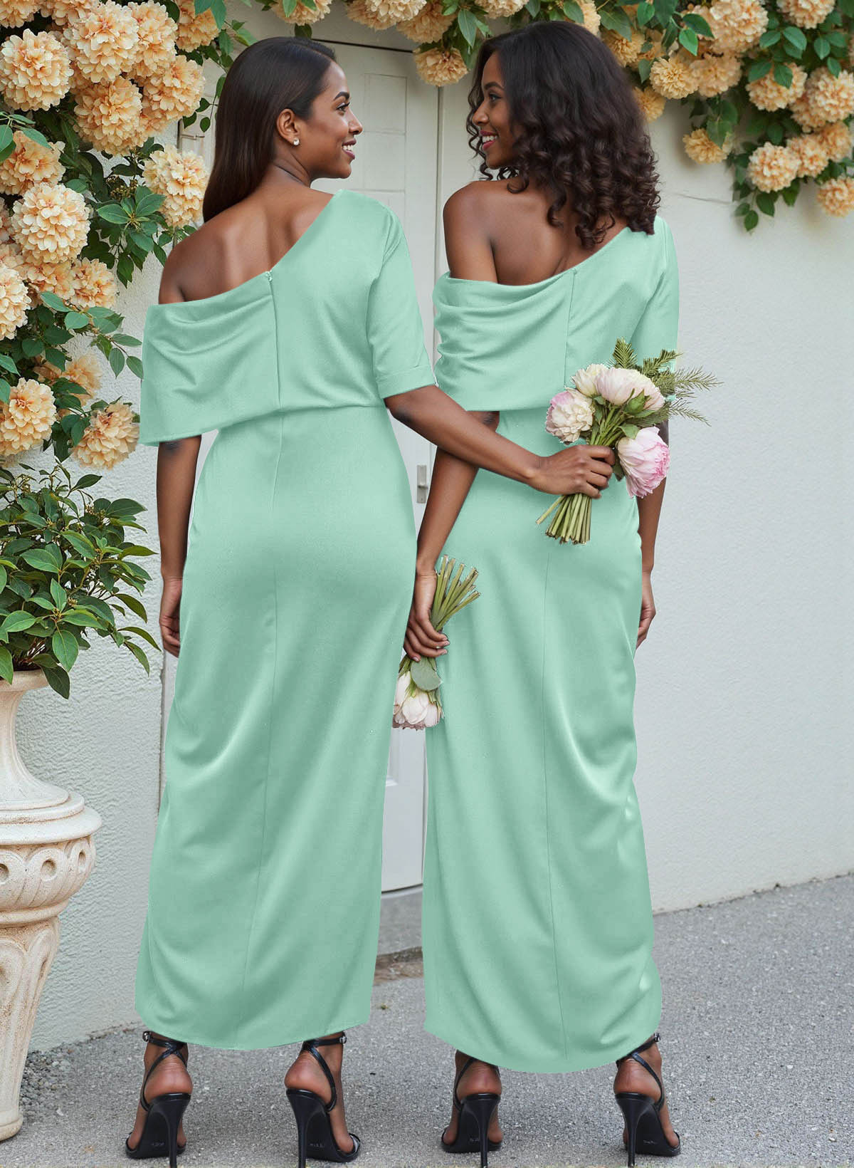 Sheath/Column Asymmetrical Sleeveless Satin Bridesmaid Dresses With Ruffle, product image 199