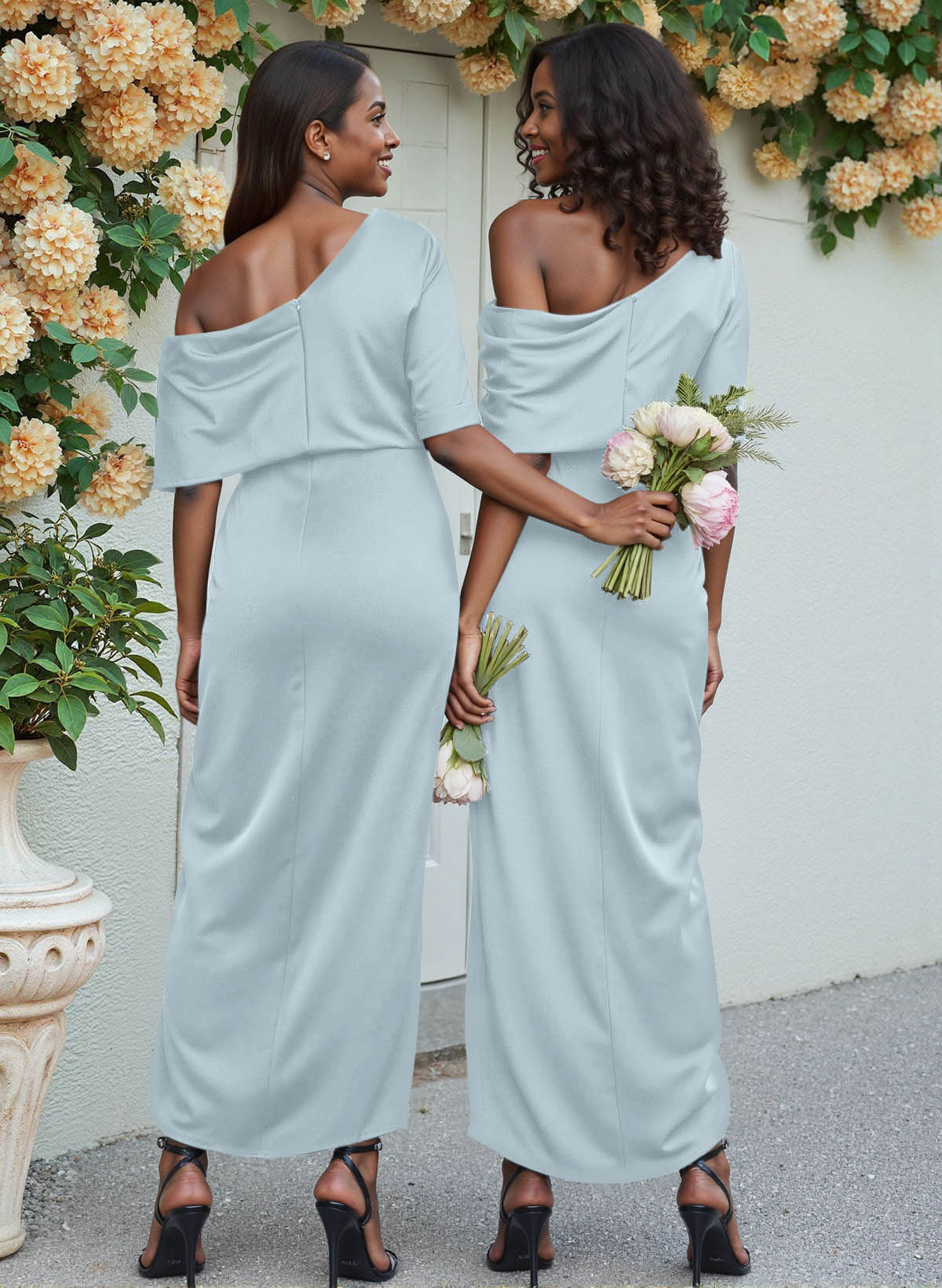 Sheath/Column Asymmetrical Sleeveless Satin Bridesmaid Dresses With Ruffle, product image 203
