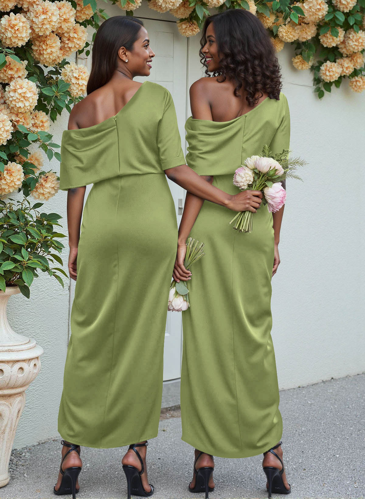 Sheath/Column Asymmetrical Sleeveless Satin Bridesmaid Dresses With Ruffle, product image 263