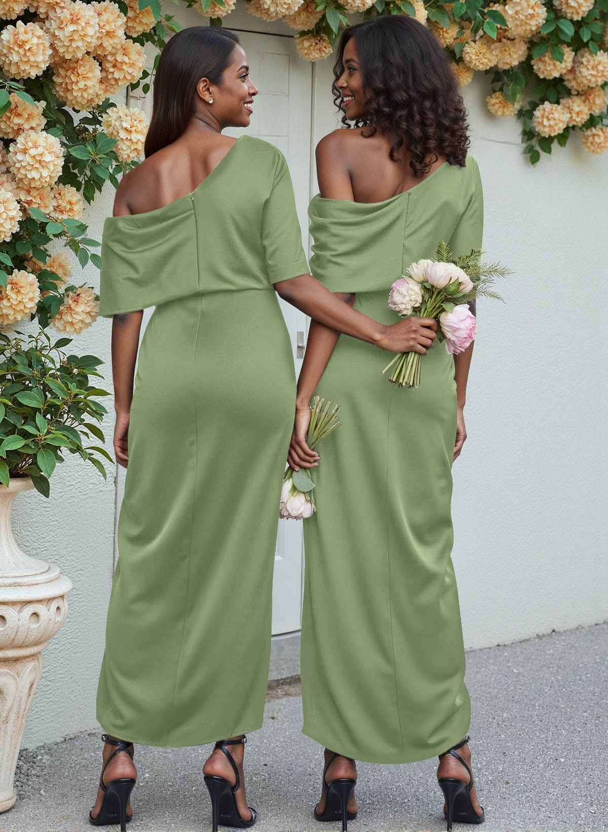 Sheath/Column Asymmetrical Sleeveless Satin Bridesmaid Dresses With Ruffle, product image 187