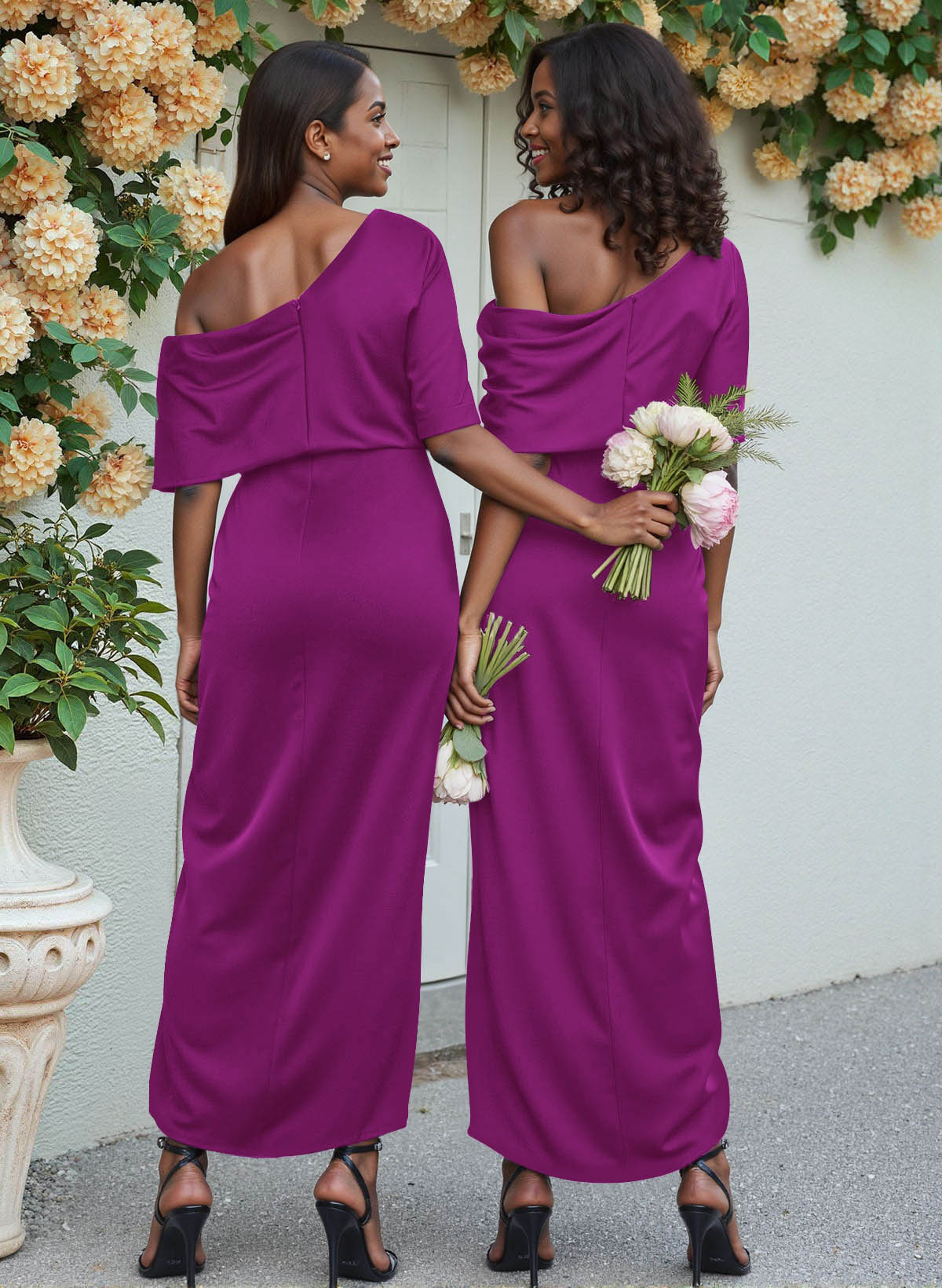 Sheath/Column Asymmetrical Sleeveless Satin Bridesmaid Dresses With Ruffle, product image 119