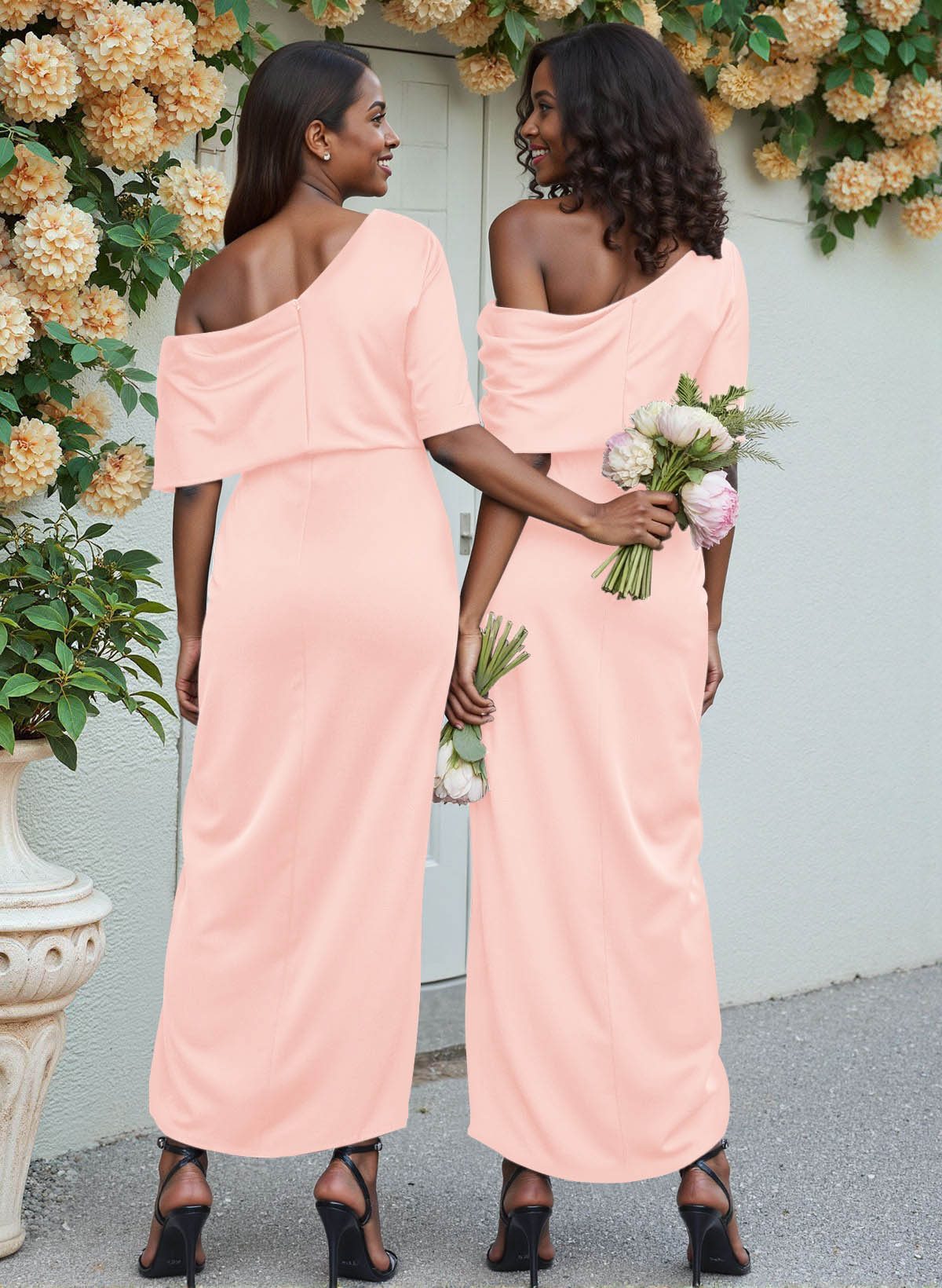 Sheath/Column Asymmetrical Sleeveless Satin Bridesmaid Dresses With Ruffle, product image 67