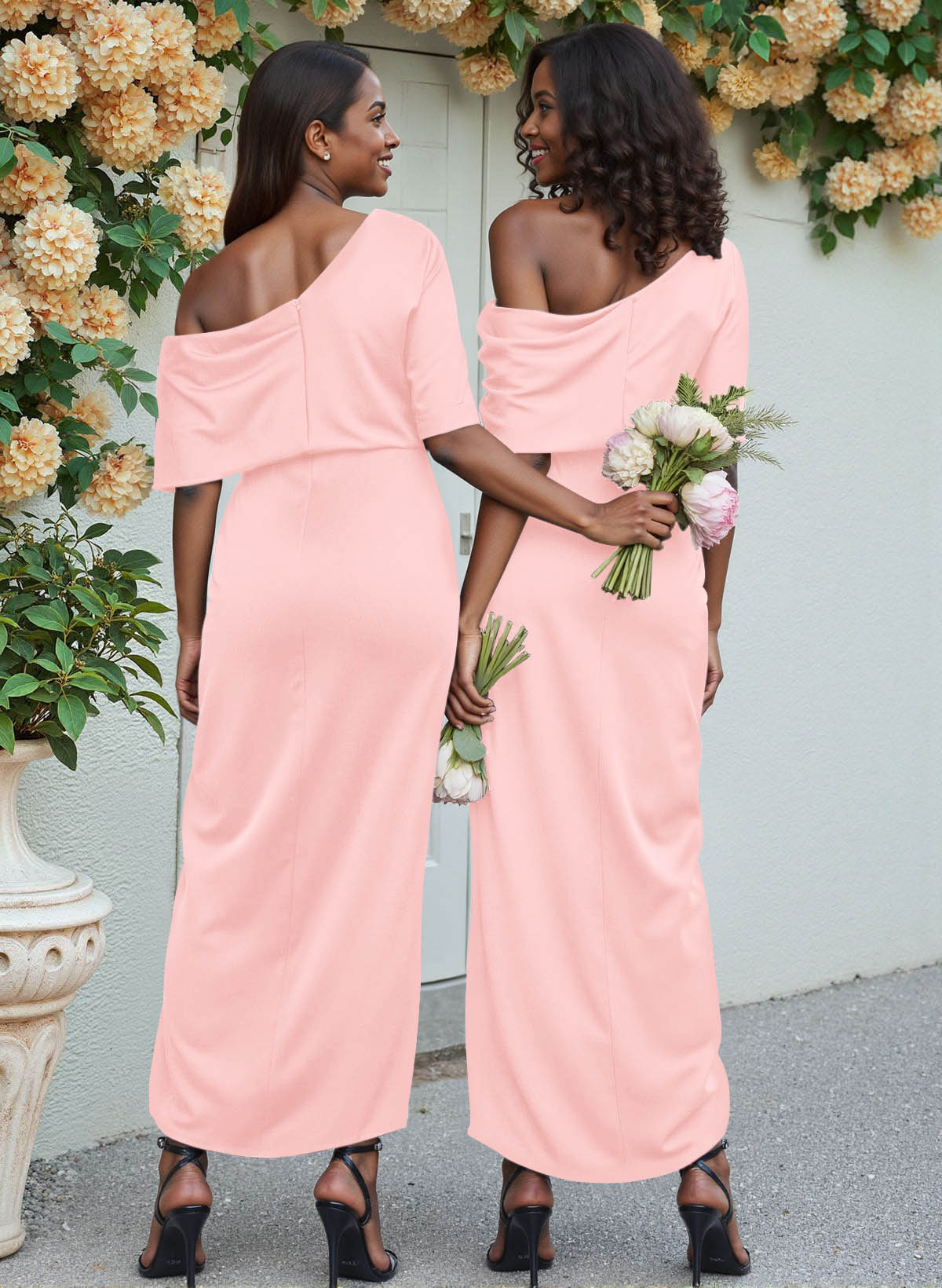 Sheath/Column Asymmetrical Sleeveless Satin Bridesmaid Dresses With Ruffle, product image 75