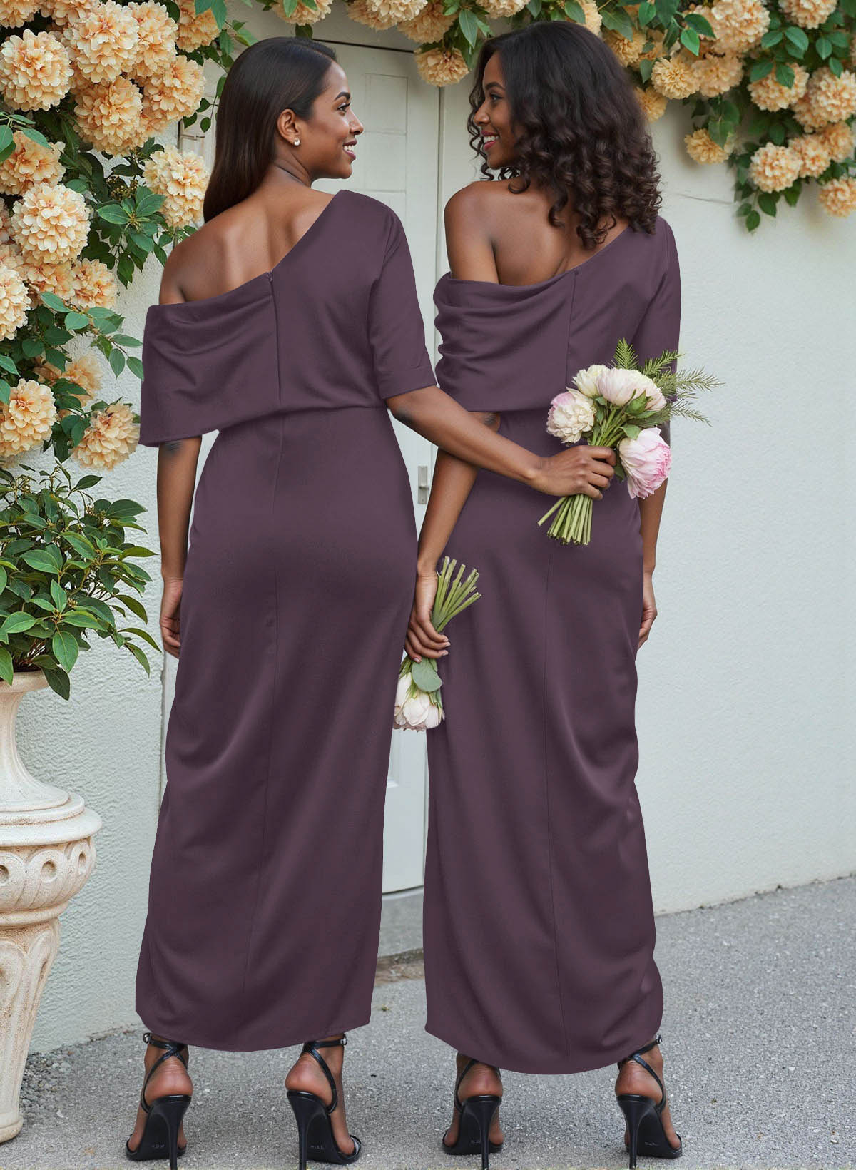 Sheath/Column Asymmetrical Sleeveless Satin Bridesmaid Dresses With Ruffle, product image 159