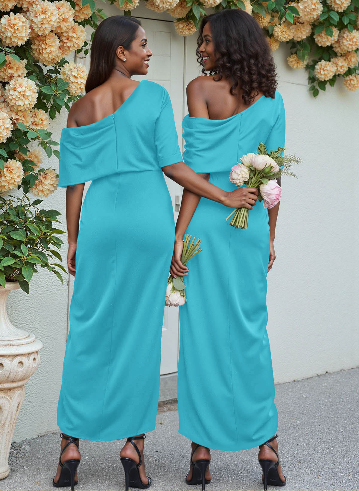 Sheath/Column Asymmetrical Sleeveless Satin Bridesmaid Dresses With Ruffle, product image 43