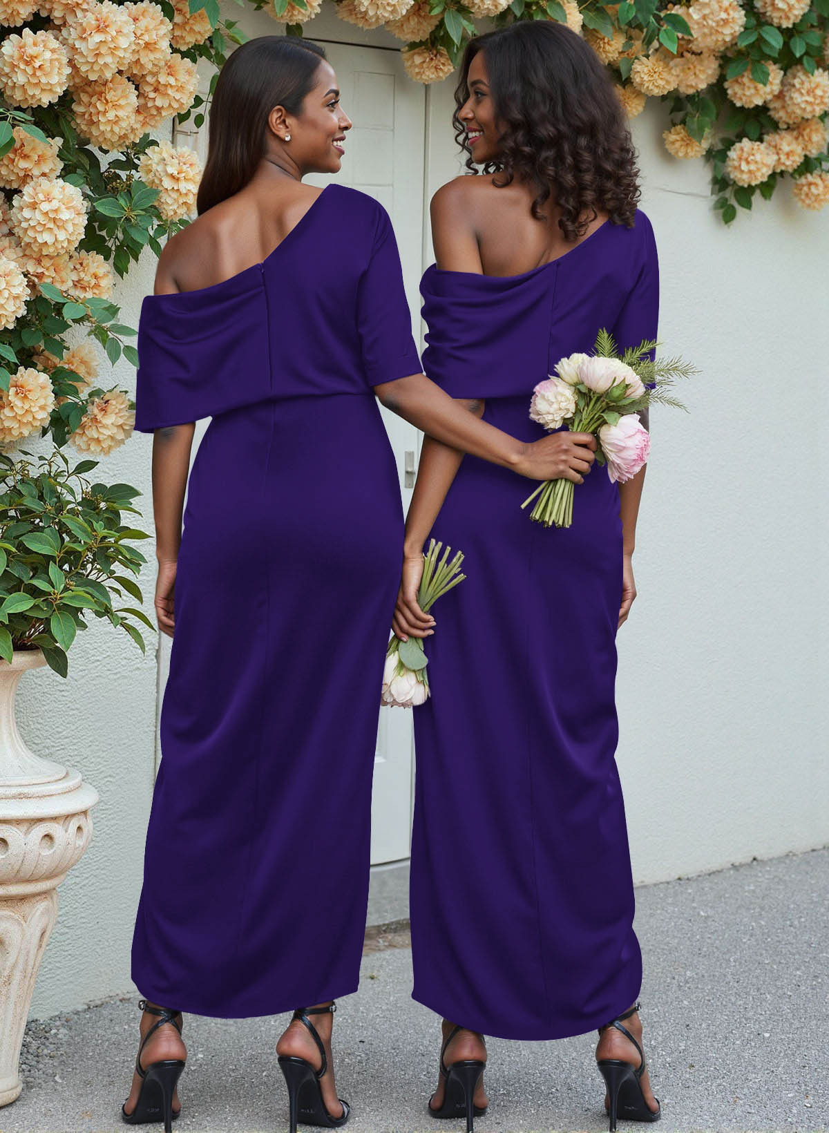 Sheath/Column Asymmetrical Sleeveless Satin Bridesmaid Dresses With Ruffle, product image 123