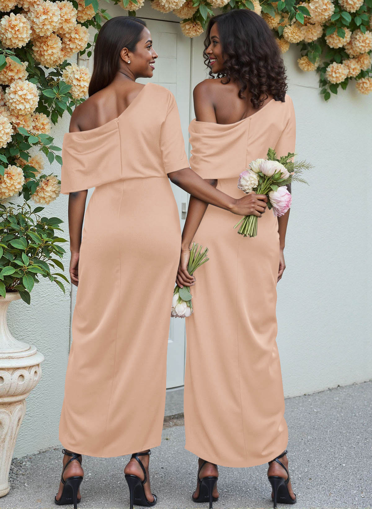 Sheath/Column Asymmetrical Sleeveless Satin Bridesmaid Dresses With Ruffle, product image 227