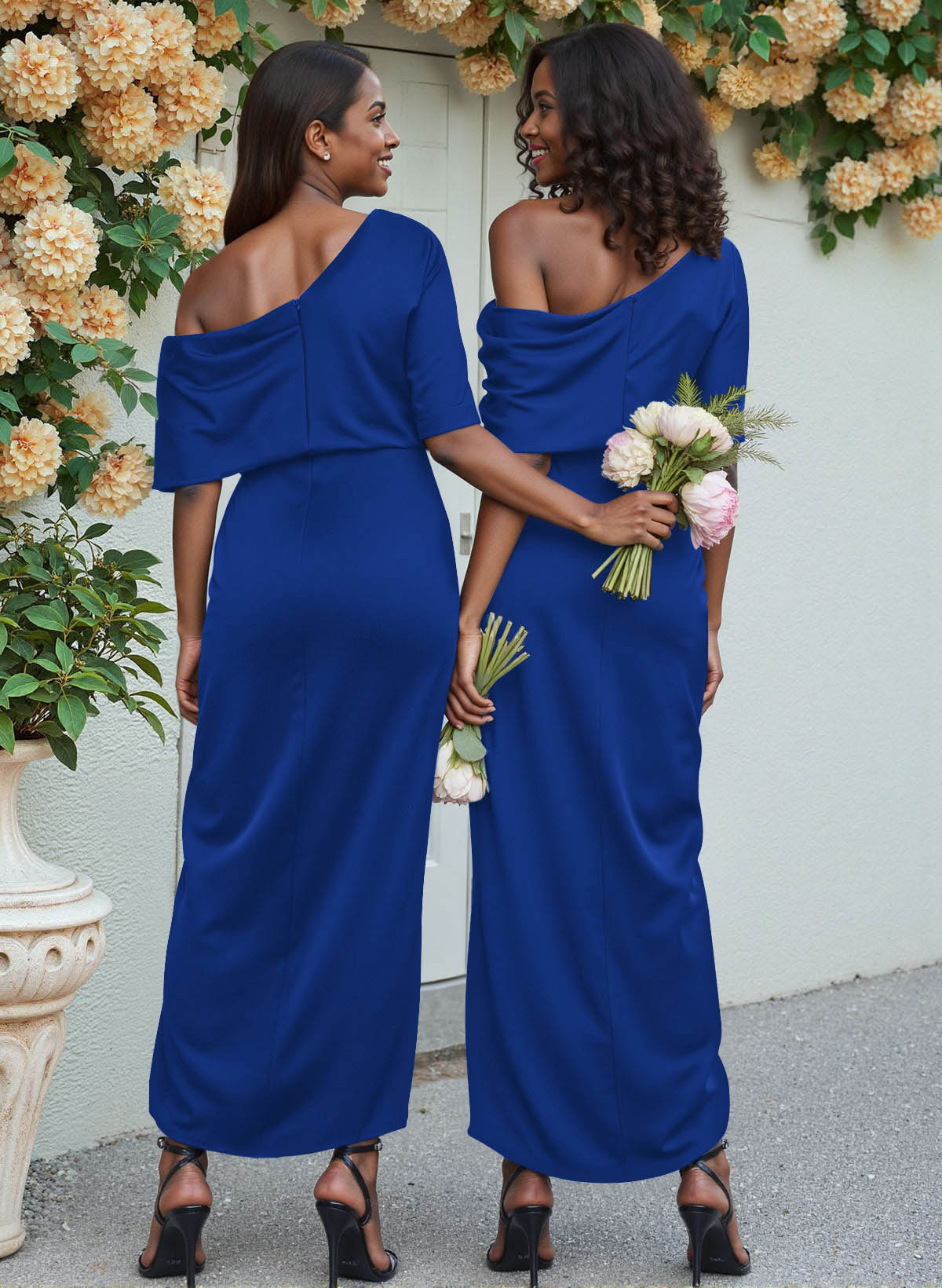 Sheath/Column Asymmetrical Sleeveless Satin Bridesmaid Dresses With Ruffle, product image 19