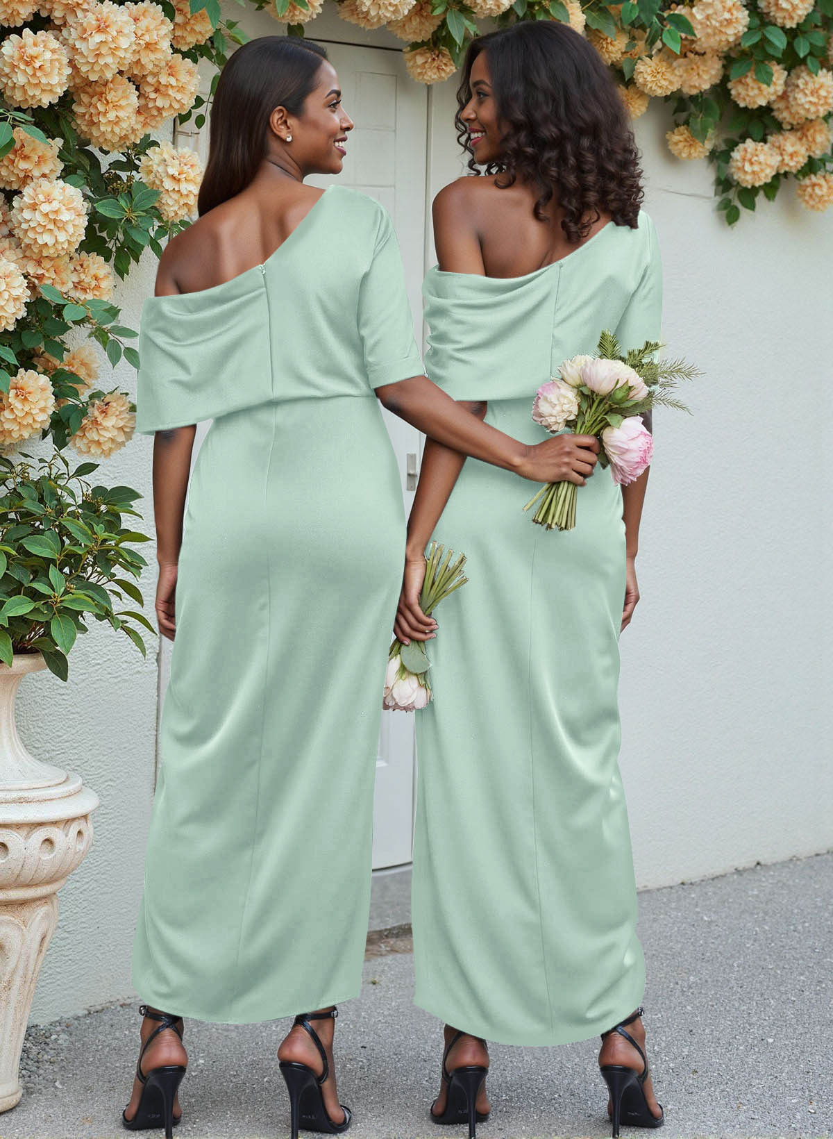 Sheath/Column Asymmetrical Sleeveless Satin Bridesmaid Dresses With Ruffle, product image 171